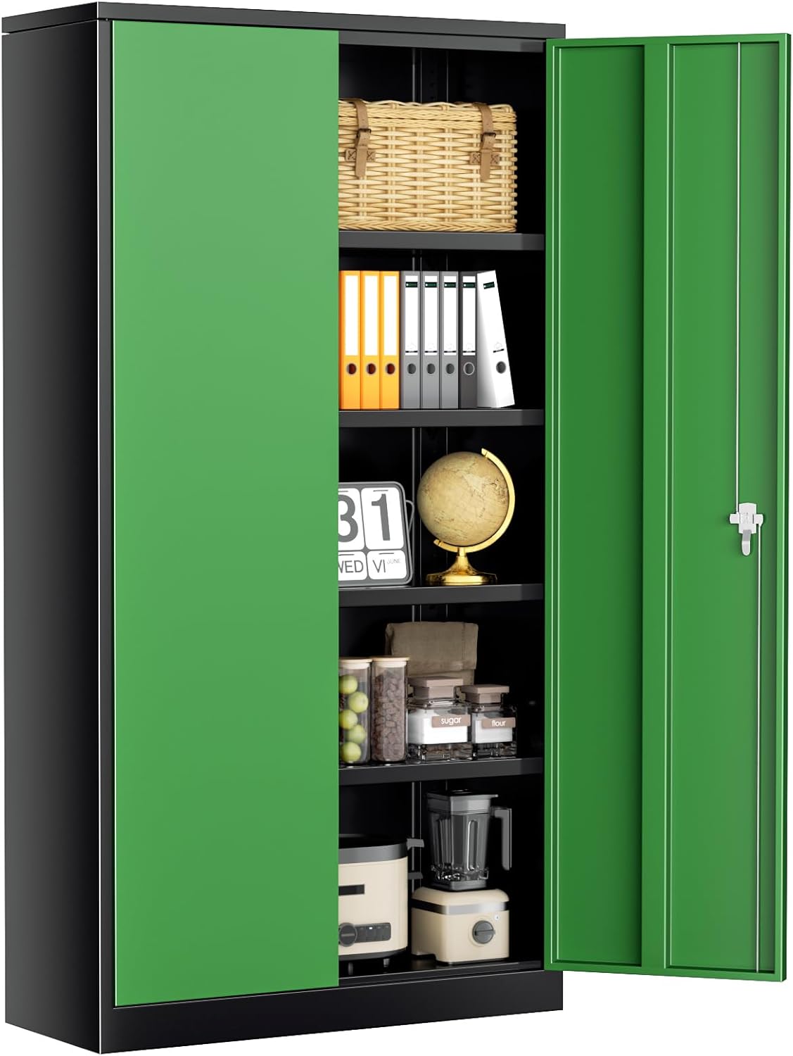 INTERGREAT Storage Cabinet, 72” Steel Locking Closet with Doors and 4 Adjustable Shelves, Tool Unit for Home Office, Garage & Tall Lockable File Cabinet, Black Grey.