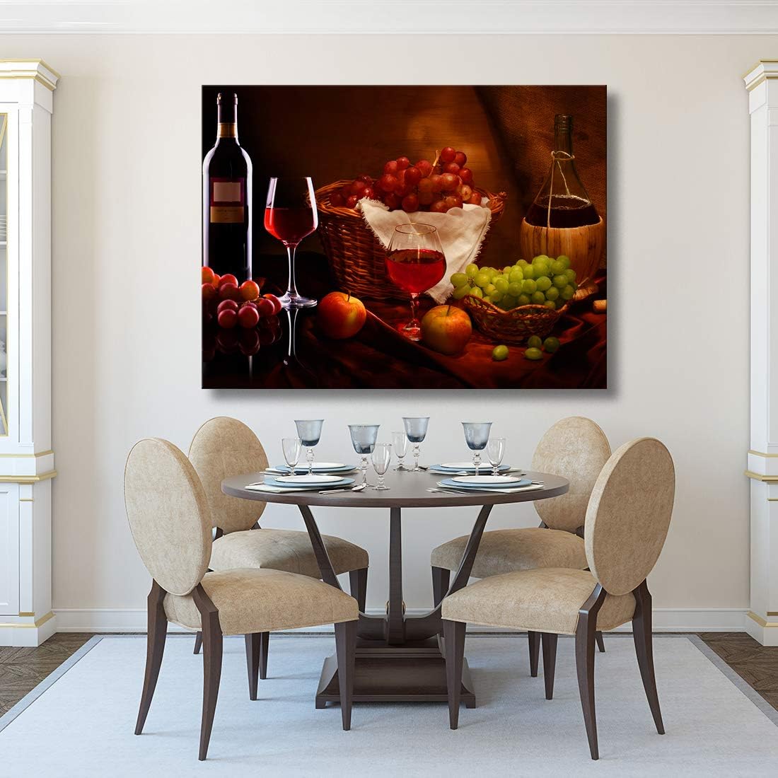 Looife Kitchen Still Life Canvas Wall Art, 16x12 Inch Gallery Wrapped Wine Cup with Grapes Picture Prints Wall Decor, Food Art Deco for Dining Room and Bar