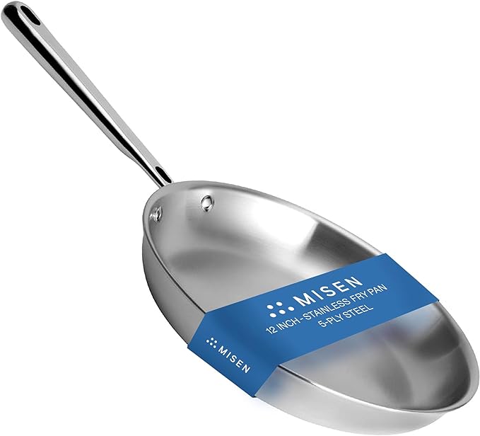 Misen 5-Ply Stainless Steel 12" Frying Pan - Professional Cookware for Induction, Gas and Electric - Dishwasher Safe, Oven Safe to 800°F - Durable, Versatile, Even Heating