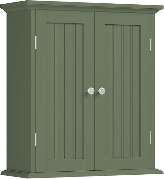 ChooChoo Bathroom Wall Cabinet, Over The Toilet Space Saver Storage Cabinet, Medicine Cabinet with 2 Door and Adjustable Shelves, Cupboard, Green