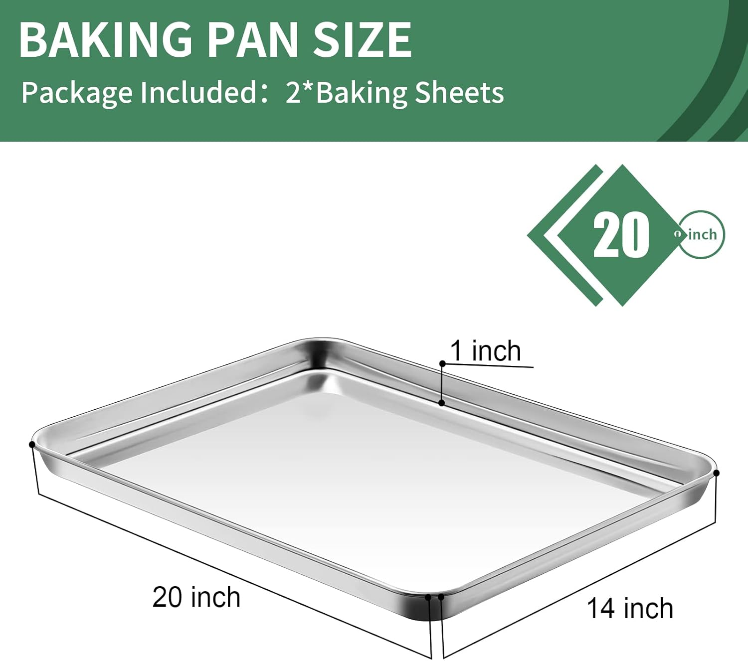 Baking Sheets Set of 2, HKJ Chef Cookie Sheets 2 Pieces Stainless Steel Baking Pans & Toaster Oven Tray Pans, Rectangle Size 20L x 14W x 1H inch & Non Toxic & Healthy & Easy Clean - Culinary Roots