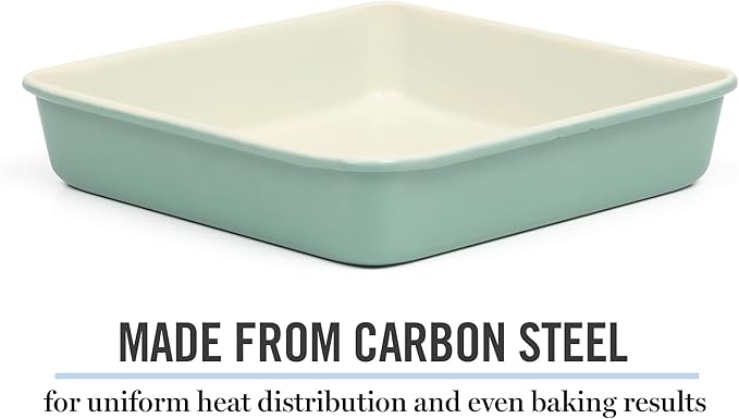 Martha Stewart Gallen 9 Inch Square Nonstick Carbon Steel Cake Pan - Teal Durable Baking Pan for Cakes, Brownies & Desserts