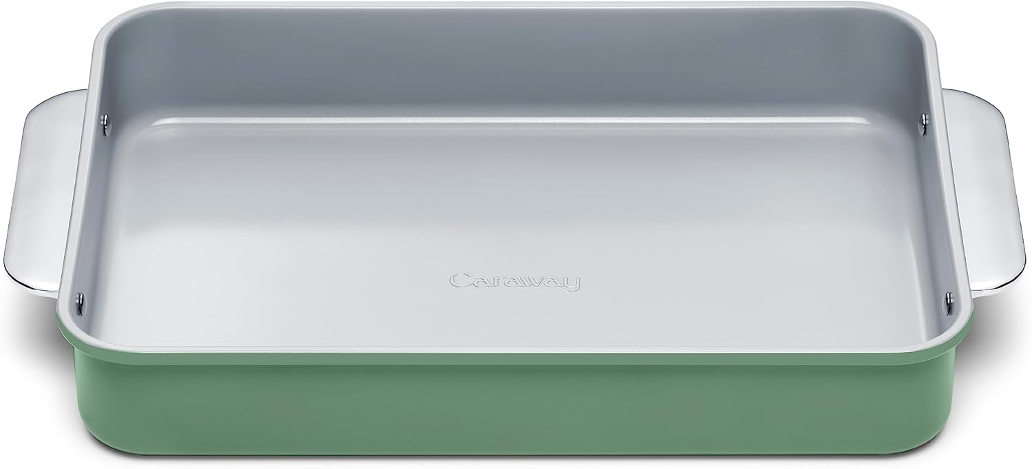 Caraway Non-Stick Ceramic 9”x13” Rectangle Pan - Naturally Slick Ceramic Coating - Non-Toxic, PTFE & PFOA Free - Perfect for Brownies, Lasagnas, and More - Sage - Culinary Roots