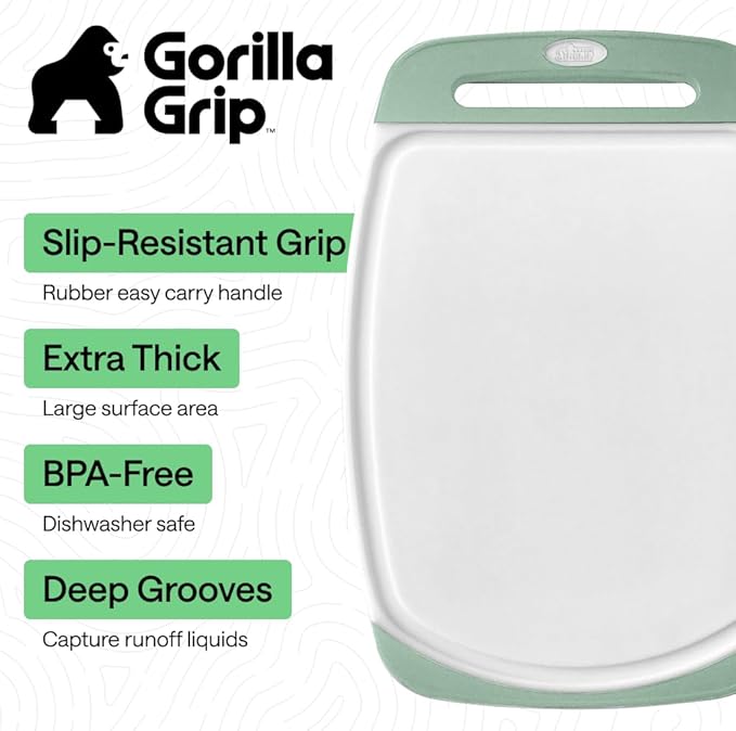 GORILLA GRIP BPA-Free Reversible Kitchen Cutting Board Set of 3, US Designed, Nonporous, Juice Grooves Catch Liquid, Slip Resistant Border, Dishwasher Safe Large Food Chopping Boards, Gray Mint Pink