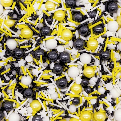 Yellow & Black & White Sprinkles Mix Size Pearls Bumble Bee Themed Cake Decorations Cupcake Toppers Perfect for Wedding Valentine Supplies 4.58OZ (4.58 Ounce)