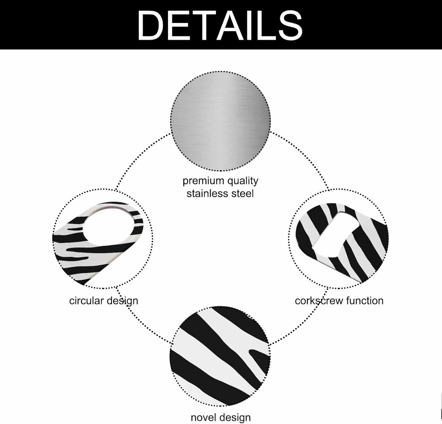 Zebra Stainless Steel Bottle Opener White and Black Stripes Pattern Jungle Wild Animal Fur Nature Flat Beer Bottle Opener Keychain for Home Kitchen Bar Restaurant Party Birthday Gift