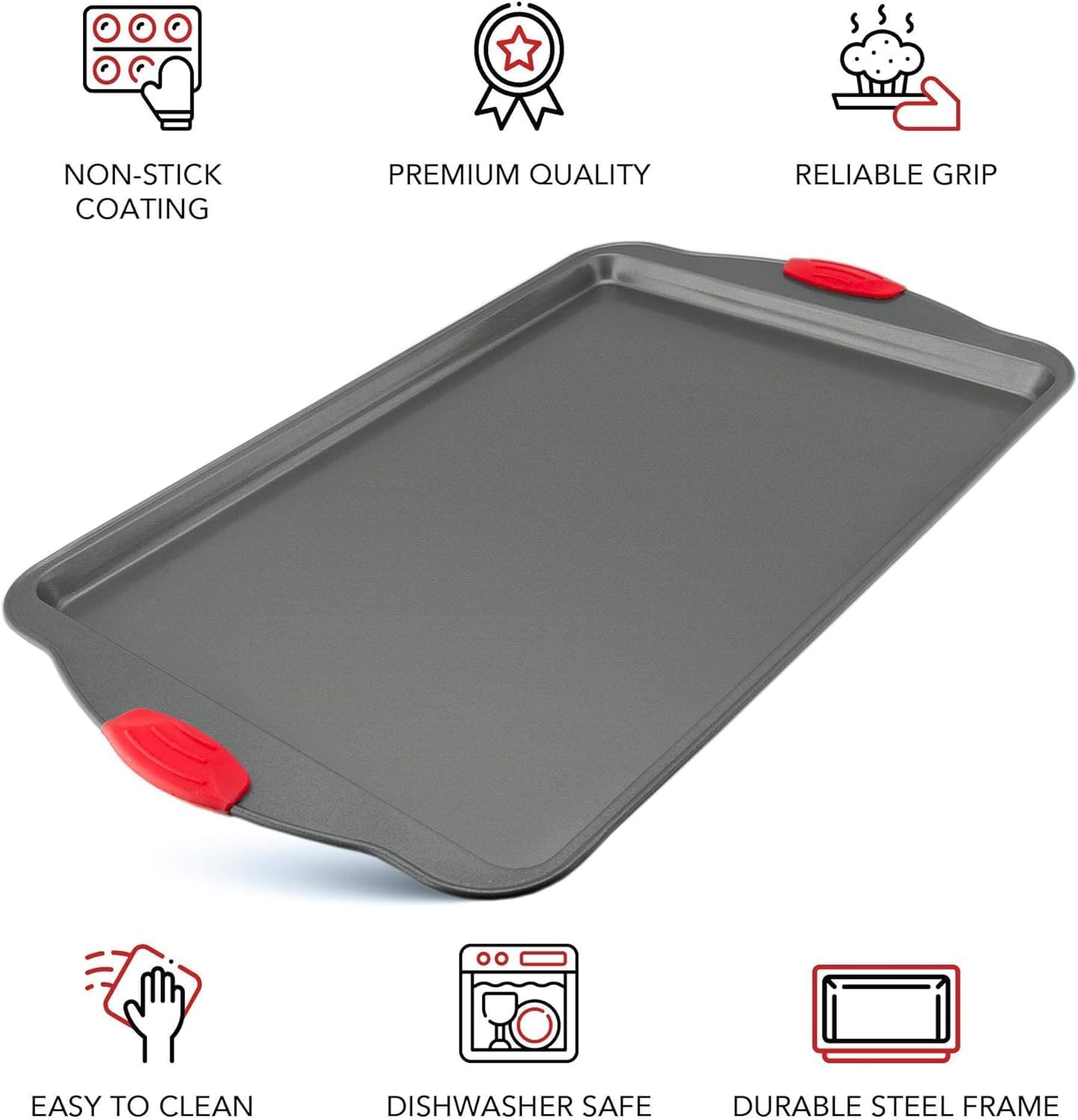 Boxiki Kitchen Nonstick Baking Sheet Pan – Heavy-Gauge Carbon Steel, Warp, Dent, and Rust-Resistant – Gourmet Rimmed Half Cookie Sheet Trays, Non-Toxic for Exceptional Baking Performance - 15x10 Inch - Culinary Roots