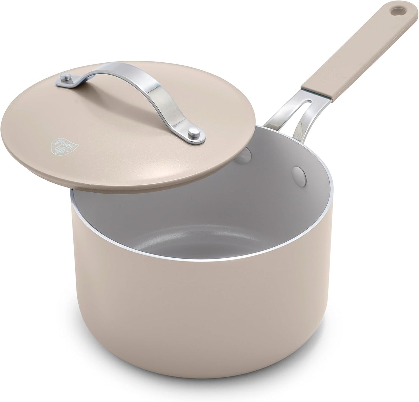GreenLife 2 Quart Nonstick Saucepan with Lid, Lightweight Healthy PFAS-Free Milk Pan, Dishwasher & Oven Safe Soup Pan, Durable Body, Silicone Stay-Cool Handle, Easy Release Chef’s Pan, Taupe - Culinary Roots