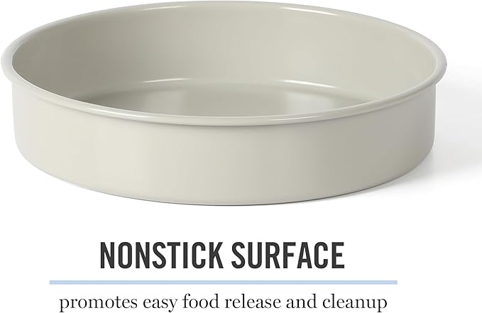 Martha Stewart Gallen 8-Inch Round Nonstick Carbon Steel Cake and Bake Pan – Cool Grey, Durable Bakeware for Even Baking and Easy Release