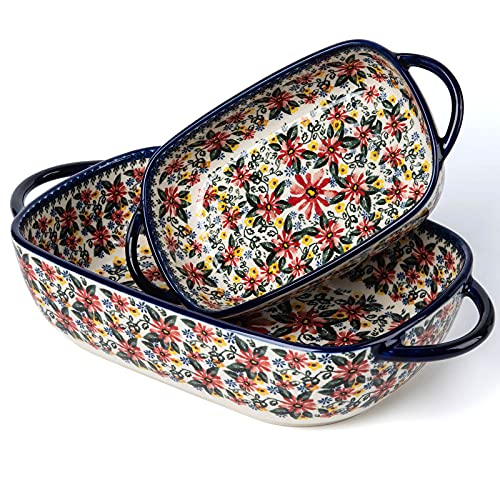 Baking Dish Ceramic Baking Pan Blue Casserole Dish Rectangular Baking Set 2pcs Bakeware Sets Single Serving Size Lasagna Pan Baking Dishes for oven