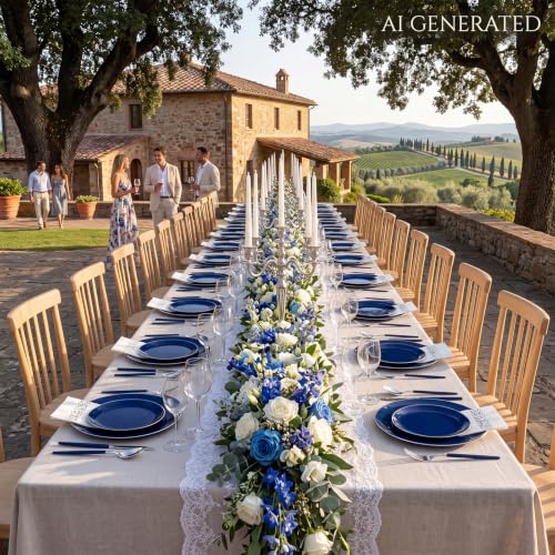 175Pcs Blue Plastic Plates with Silver Rim & Disposable Silverware with Blue Handle & Silver