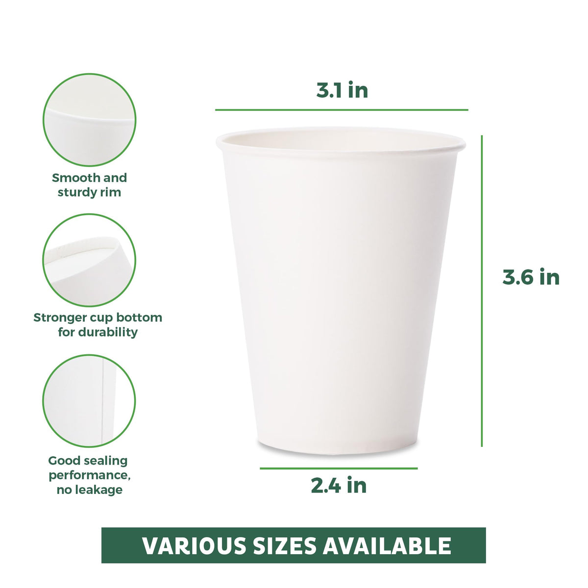 Coffee Cups 8 oz [300 Pack] Disposable Paper Cups for Hot or Iced Coffee Cup (300 Count)