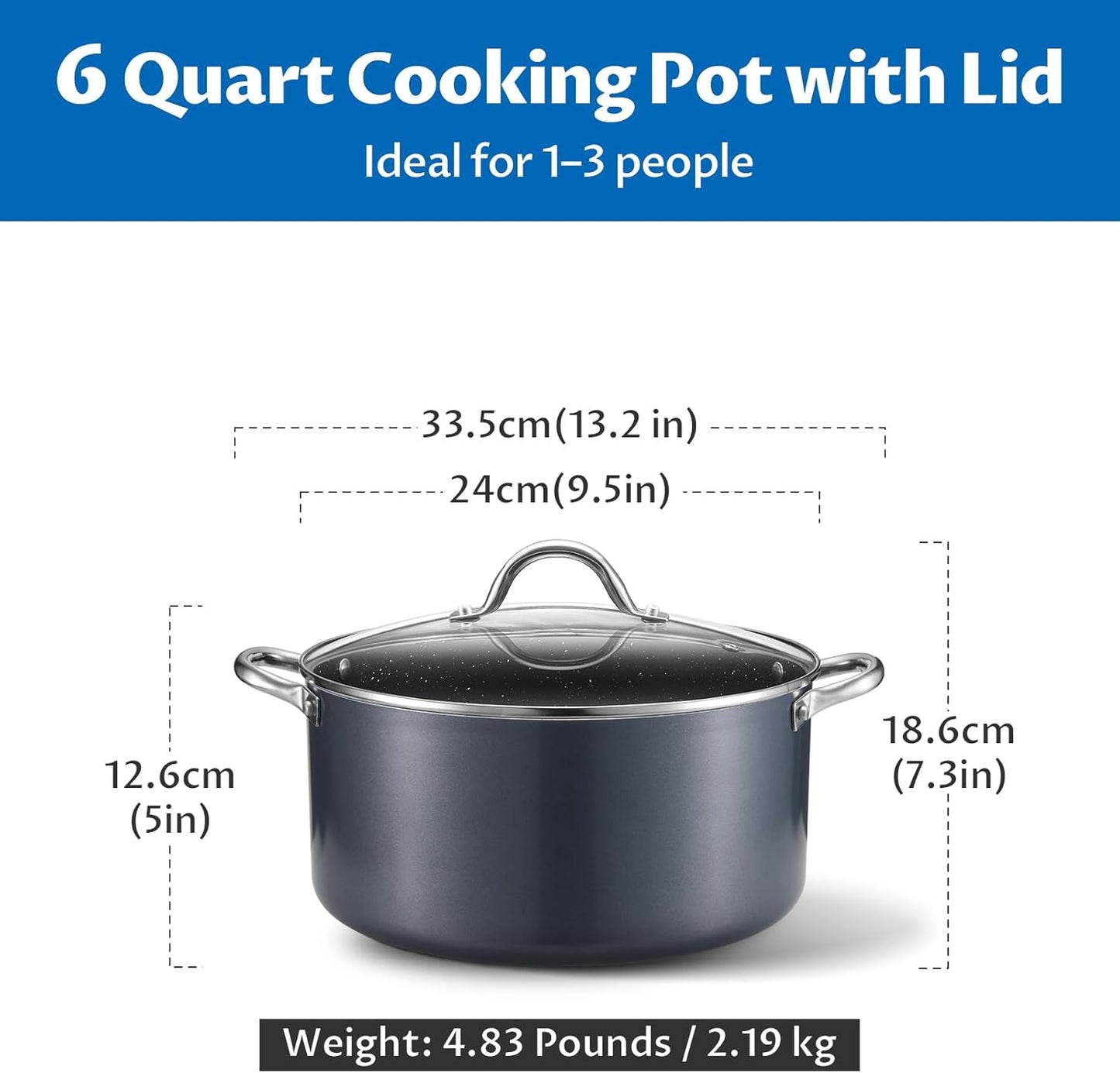 BEZIA 6 Quart Cooking Pot, Non Stick Induction Stock Pots with Lid, All Stove Compatible, 6 QT Aluminum Soup/Stew Pot For Small Households, Grey - Culinary Roots