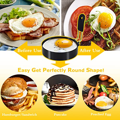 2 Pack Round+Square Egg Rings Set with Silicone Handle (2 Count)