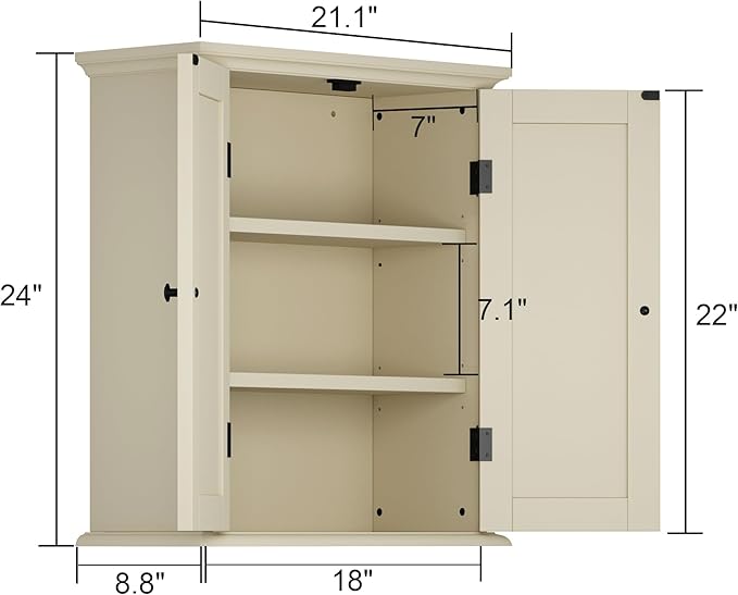 ChooChoo Bathroom Wall Cabinet, Over The Toilet Space Saver Storage Cabinet, Medicine Cabinet with 2 Door and Adjustable Shelves, Cupboard, Cream Yellow