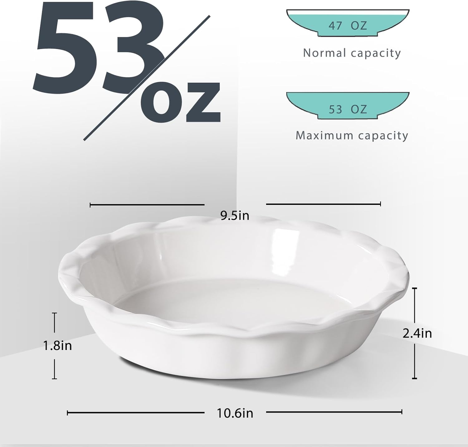 Lareina Ceramic Pie Pans for Baking, 9 Inch Deep dish pie plates with Ruffled Edge for Apple Pie, Durable Pie Dish, Non-Stick, Oven & Dishwasher Safe, Set of 2, White - Culinary Roots