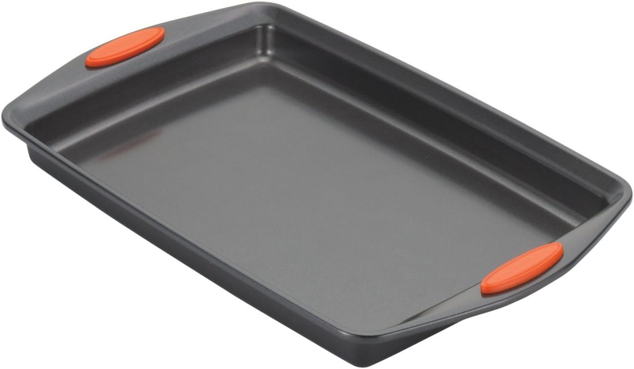 Rachael Ray Nonstick Bakeware Set with Grips, Nonstick Cookie Sheets / Baking Sheets - 3 Piece, Gray with Orange Grips - Culinary Roots