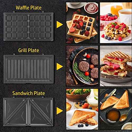 3-in-1 Waffle Maker with Removable Plates, Sandwich Maker