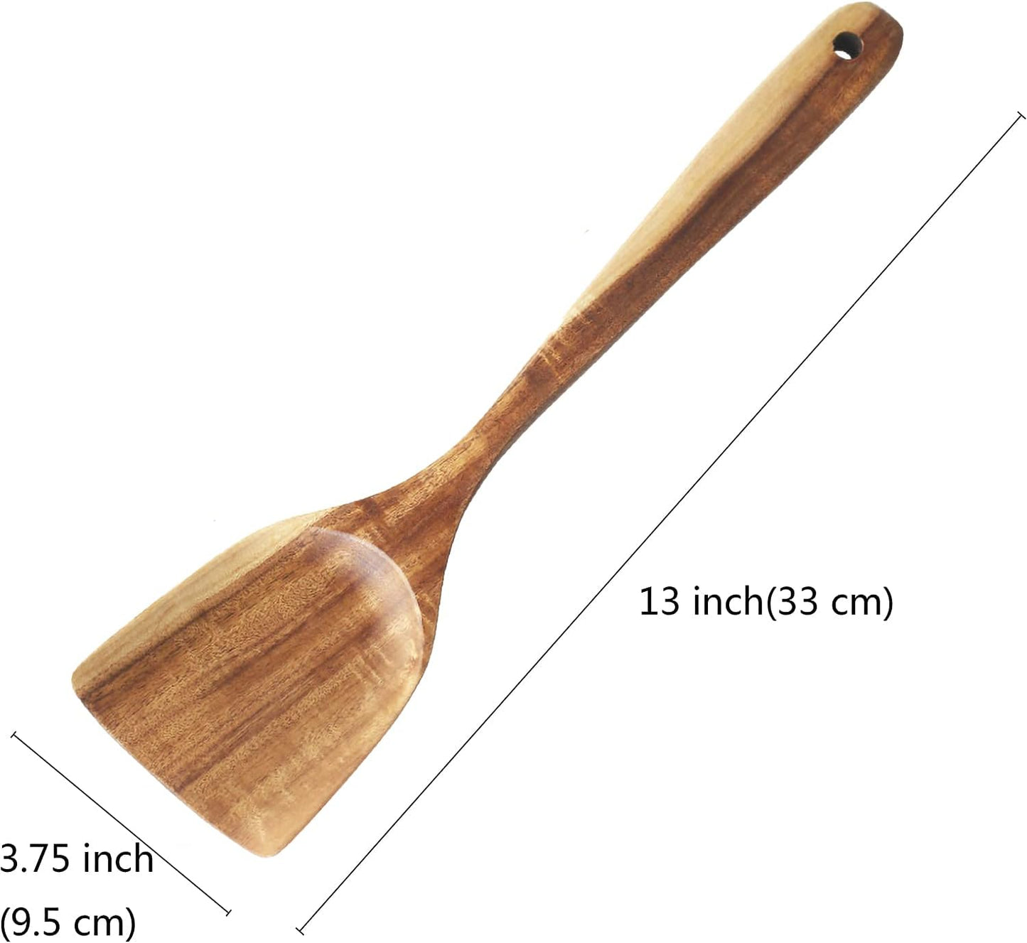 FJNATINH Large Wooden Wok Spatula, 13 Inch Natural Teak Long Handle Turner Coated Natural Resin, Handmade for Non-stick Cookware - Culinary Roots
