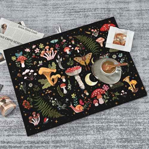 Mushroom Dish Drying Mat for Kitchen Counter 18"x24" Moth Gothic Witchy Dishes Pad Dish Drainer Rack Mats Microfiber Washable Absorbent Kitchen Decor
