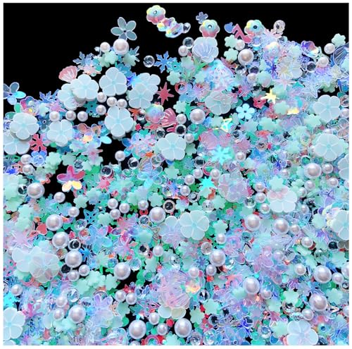 Sequins Holographic Polymer Clay Slices Nail Glitter 3D Holographic Snowflake Shell Butterfly Plum Blossom Nail Sequins Slices Polymer Clay Nail Decals for DIY Nail Decoration