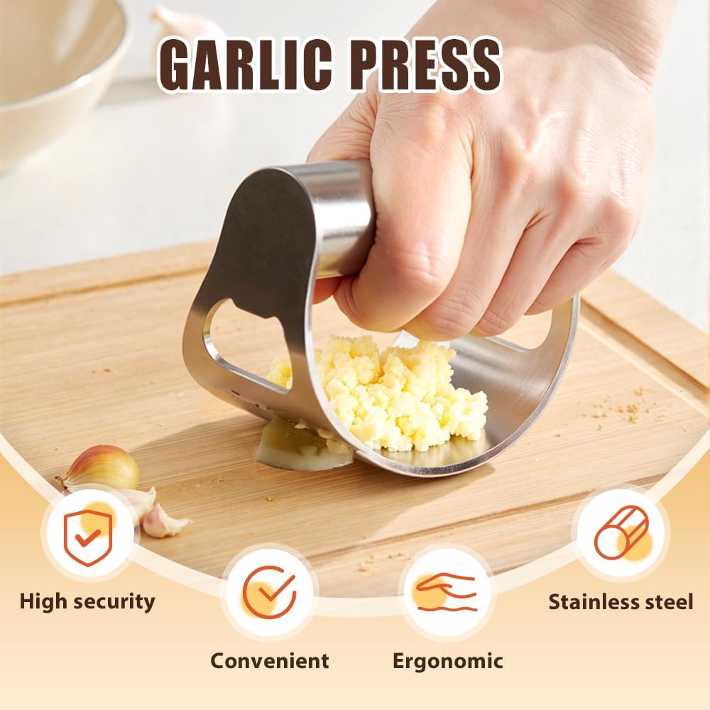 Stainless Steel Garlic Rocker,2025 New Stainless Steel Garlic Press,Garlic Press Rocker,Garlic Cutter (3) - Culinary Roots