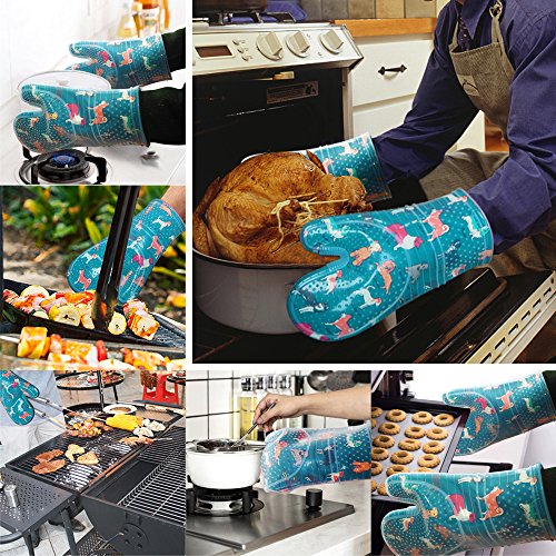 Oven Mitts with Transparent Clear Silicone Shell and Nice Dog Printing (2 Count)