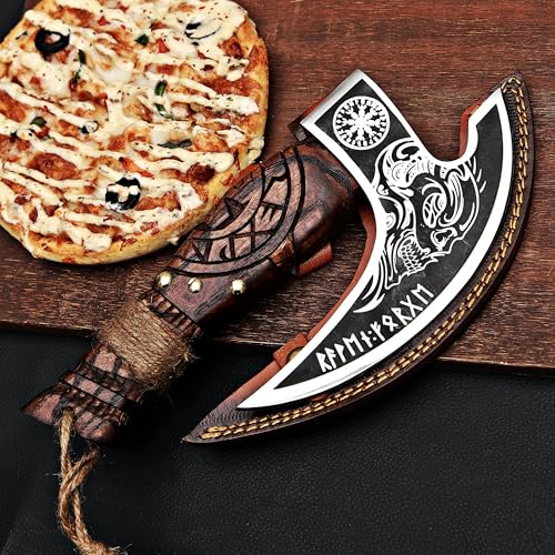 Pizza Cutter Axe Rocker Carbon Steel Slicer Chef Pizza Cutter Viking Axe with Leather Cover