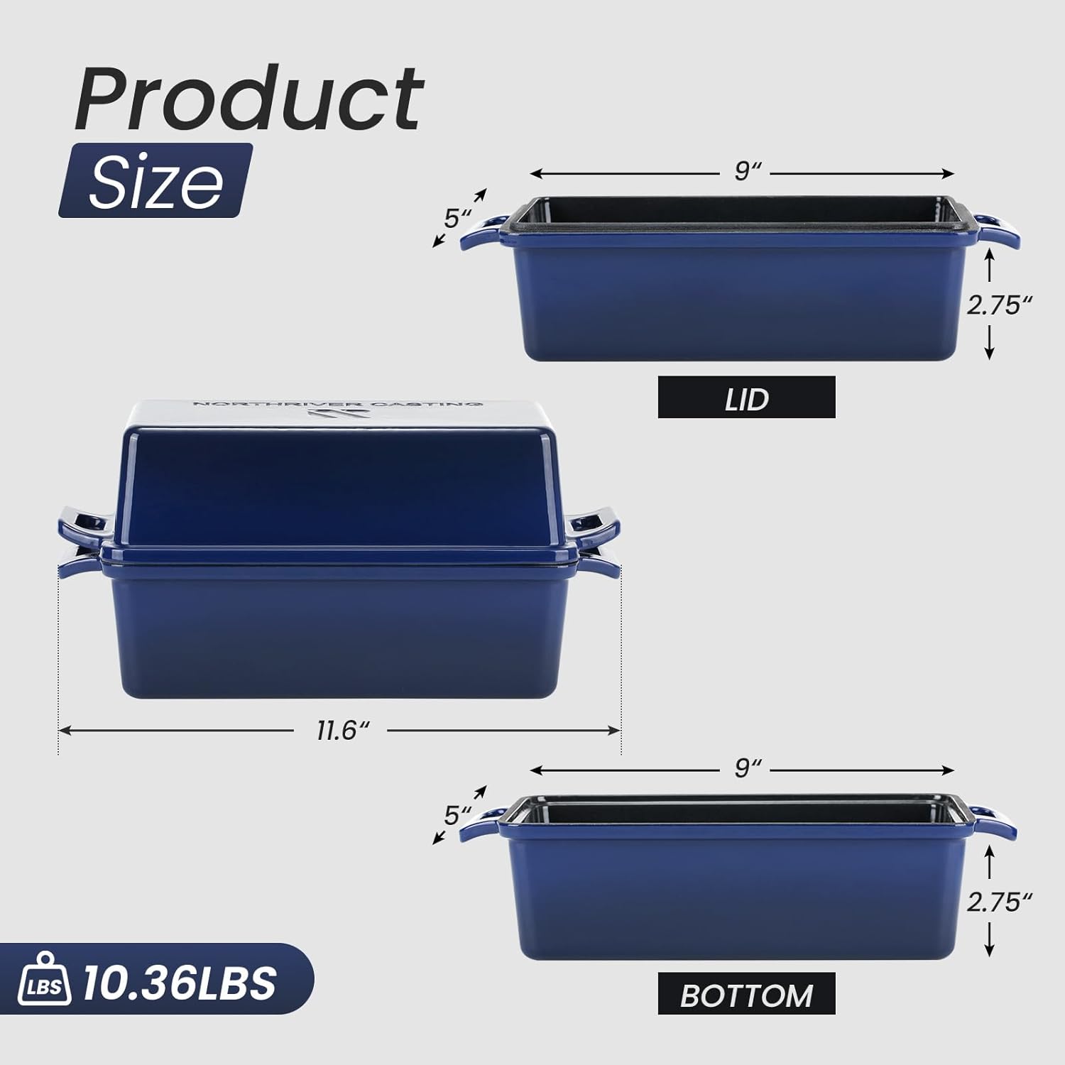 2 in 1 Enameled Cast Iron Bread Pan with Lid, Perfect Bread Oven, Loaf Pans for Baking Homemade Sourdough Bread 9x5, 2 Piece set, Navy Blue - Culinary Roots