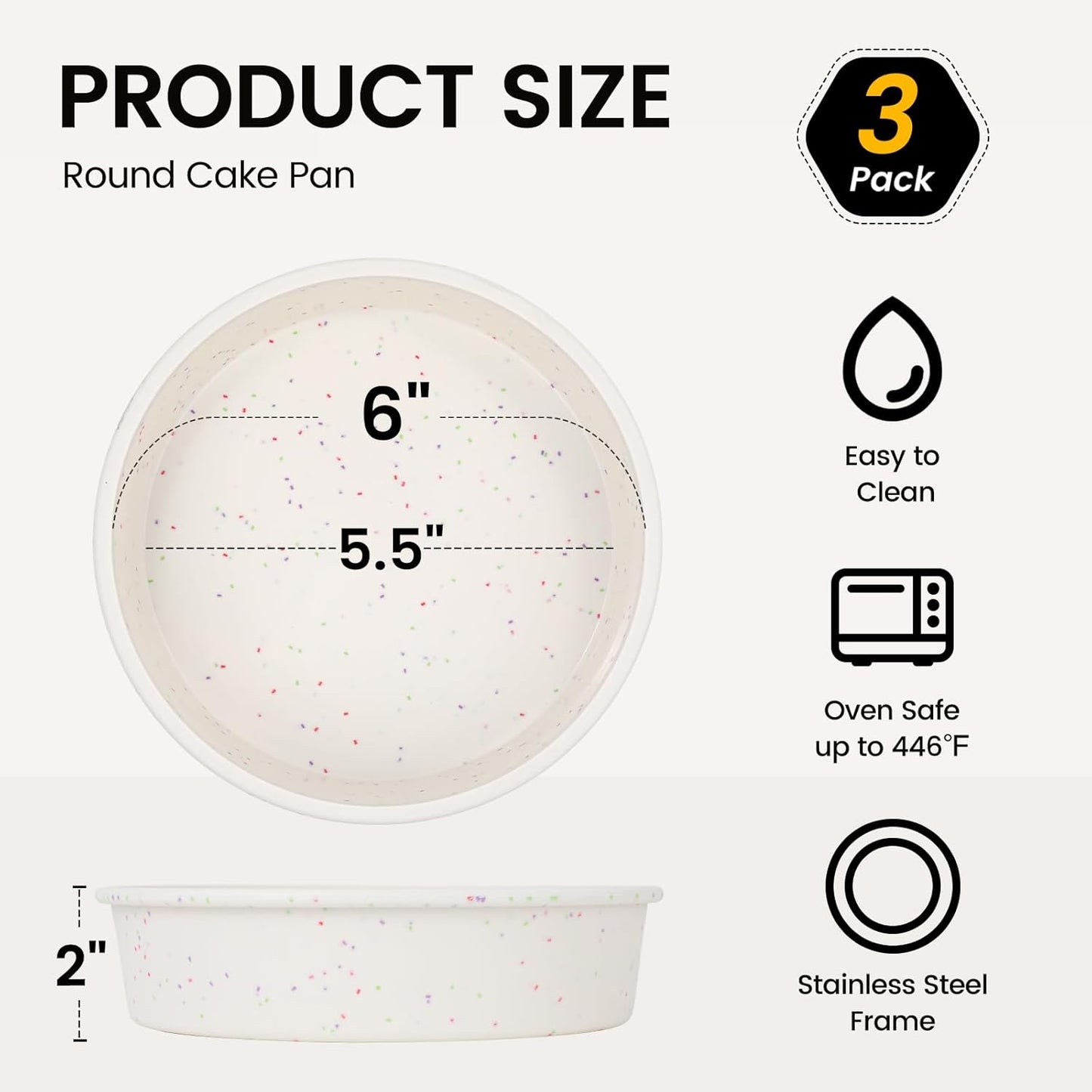 Vinino 6 Inch Silicone Round Cake Pan with Metal Reinforced Frame Set of 3, Nonstick Silicone Springform Pan for Baking Suitable for Making Layers, Cheese & Chocolate Cakes - Culinary Roots