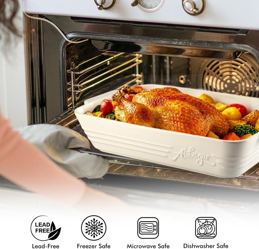 Casserole Dishes for Oven,9x13 Ceramic Baking Dish,4.2 Quarts Large Lasagna Pan with Handles Deep and Large Capacity,Durable Bakeware for Lasagna, Home Decor, Wedding Gift, White - Culinary Roots