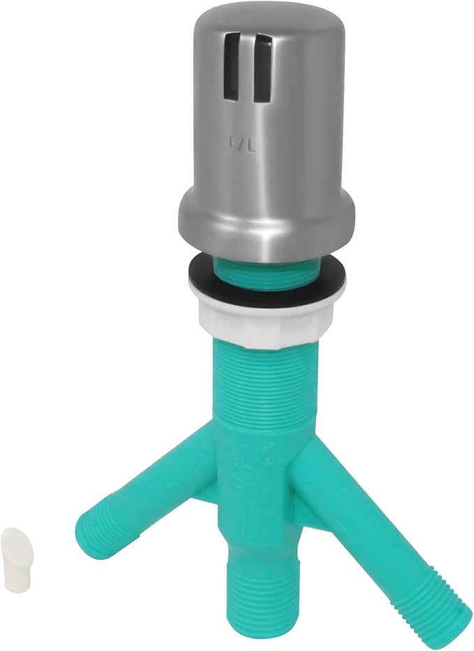 Dual Air Gap with Brushed Nickel Brass Cap for Double Drawer or Two Separate Dishwashers with Skirted Cap and Extra Long Thread for Thick or Thin Countertops (AG200-104, AG200-X04, AMERIGAP)