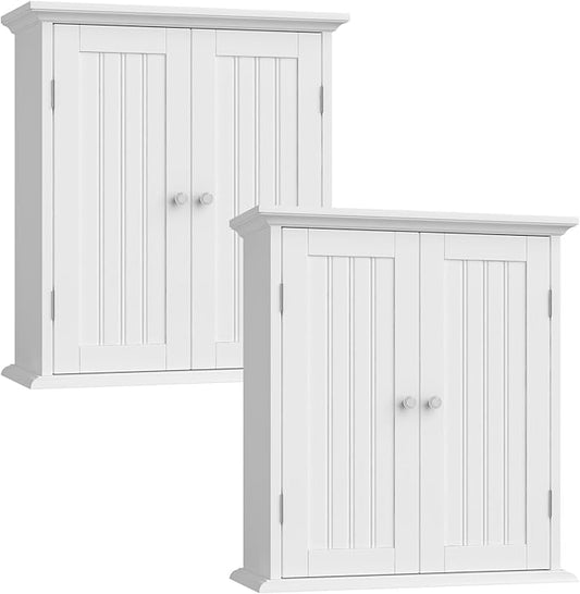 ChooChoo Bathroom Wall Cabinet Set of 2, Over The Toilet Space Saver Storage Cabinet, Medicine Cabinet with 2 Door and Adjustable Shelves, Cupboard, White
