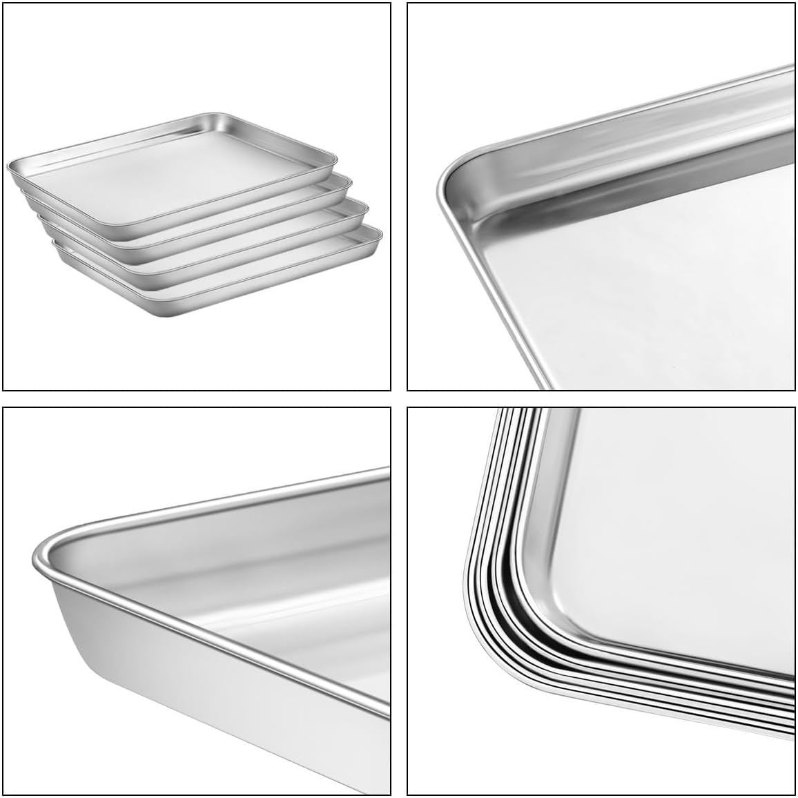 Baking Sheets Set of 4, Stainless Steel Cookie Pan Tray For Oven, Size 12.25 x 9.65 x 1 inch, Heavy Duty, Deep Edge, Superior Mirror Finish, Dishwasher Safe - Culinary Roots