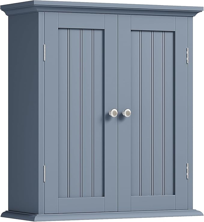 ChooChoo Bathroom Wall Cabinet, Over The Toilet Space Saver Storage Cabinet, Medicine Cabinet with 2 Door and Adjustable Shelves, Cupboard, Grey