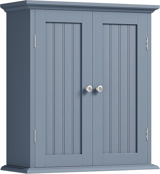 ChooChoo Bathroom Wall Cabinet, Over The Toilet Space Saver Storage Cabinet, Medicine Cabinet with 2 Door and Adjustable Shelves, Cupboard, Grey