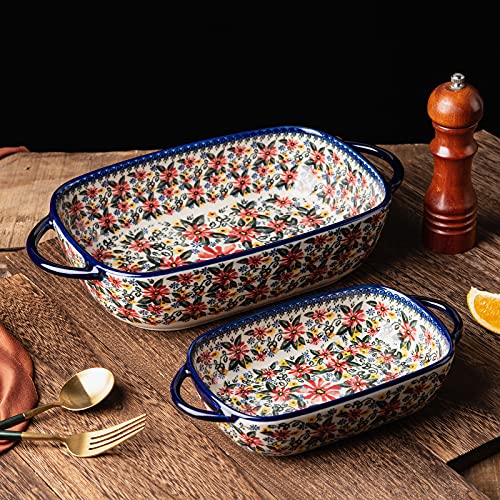 Baking Dish Ceramic Baking Pan Blue Casserole Dish Rectangular Baking Set 2pcs Bakeware Sets Single Serving Size Lasagna Pan Baking Dishes for oven