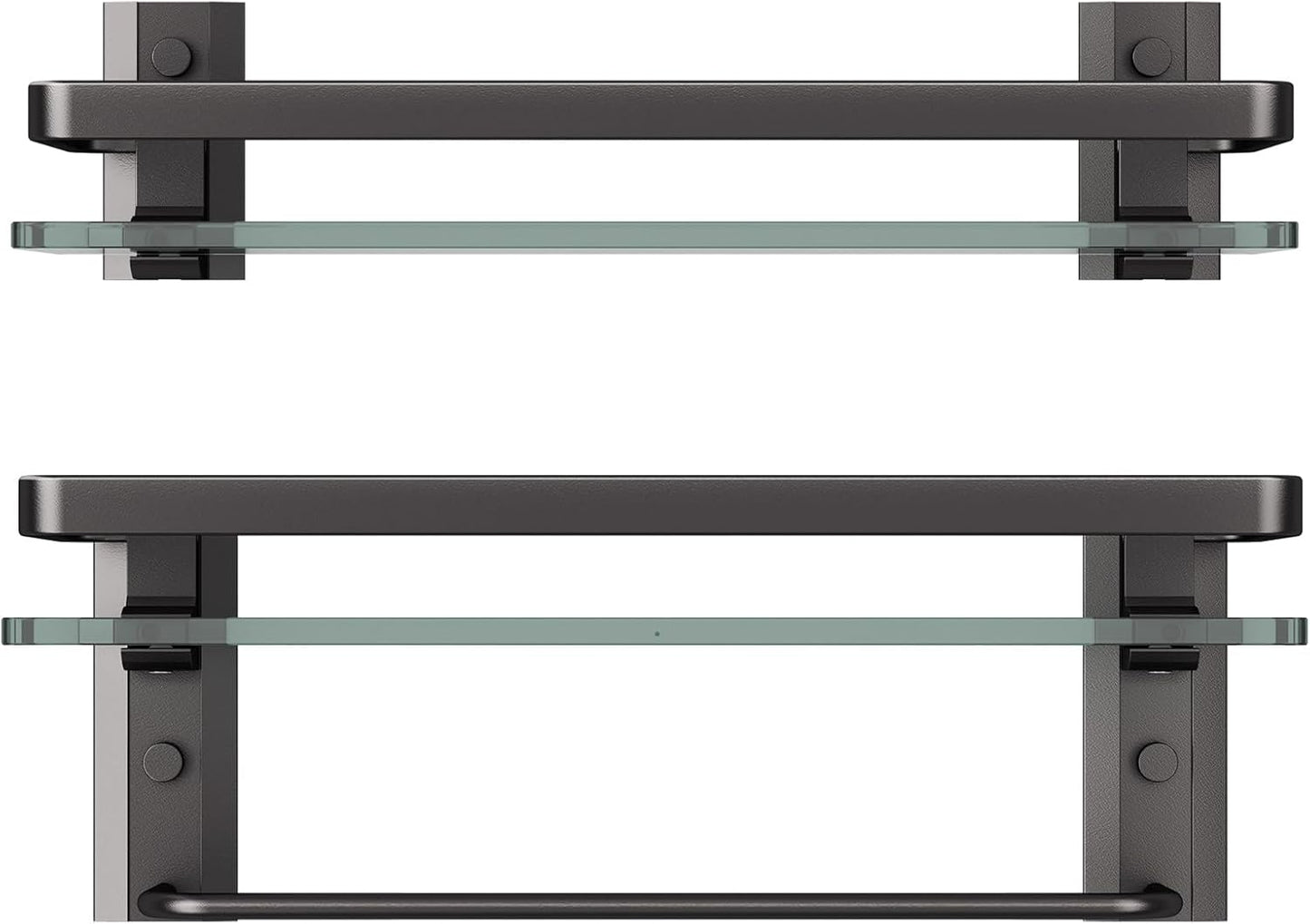 Danpoo Bathroom Shelves Wall Mounted, Clear Tempered Glass Shelf with Towel Bar, Hand Towel Holder(Matte Black)