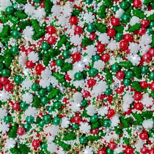 Christmas Mixed Sprinkles Edible Pearls Cake Decorations Cupcake Toppers Cookie Decorating Perfect for Wedding Party Valentine Halloween Christmas Supplies 4.58OZ (4.58 Ounce)