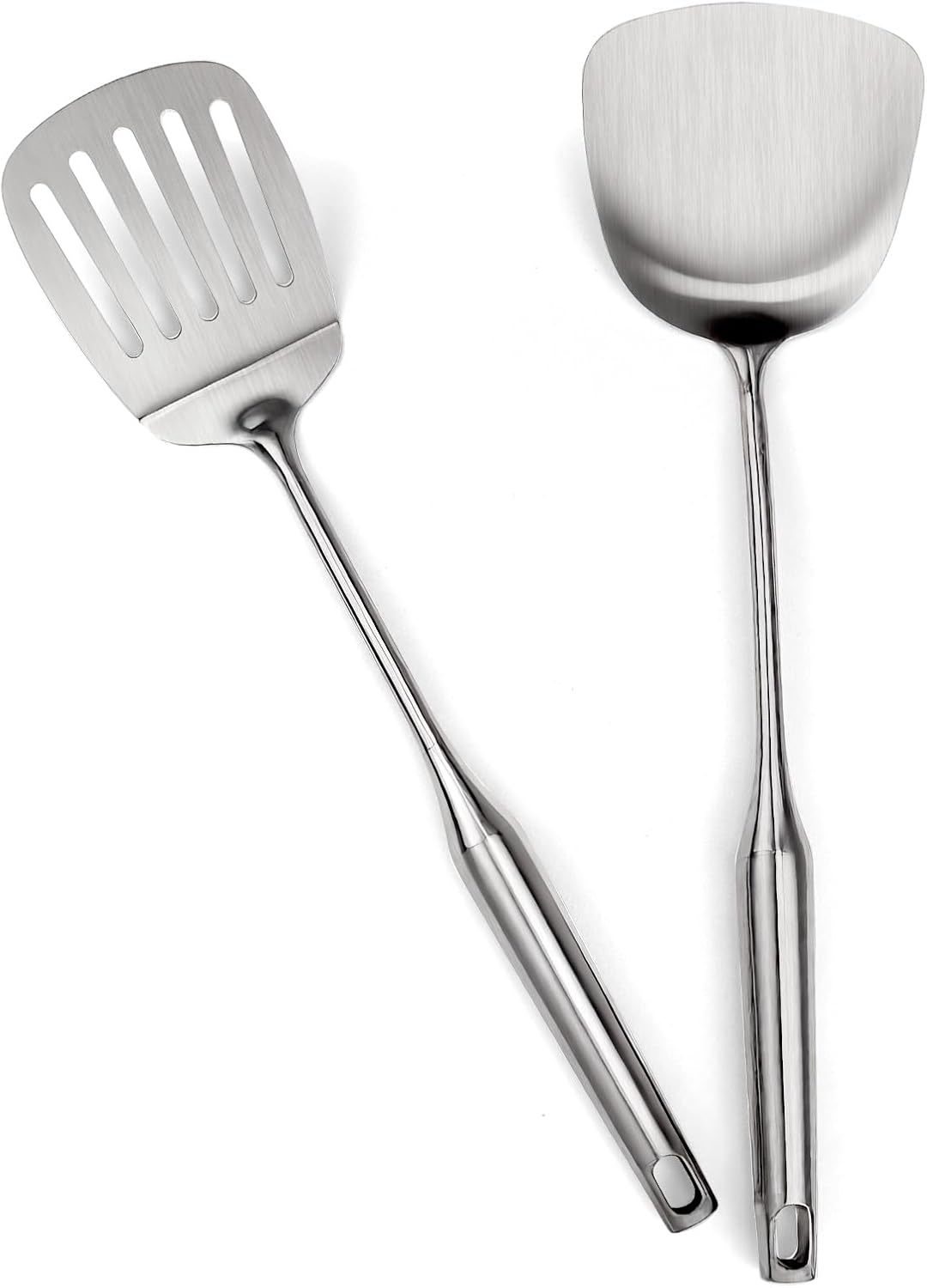 304 Stainlss Steel Kitchen Utensils Set, 2 Pcs Long Metal Utensils Set with spatula, slotted spatula turner (Dishwasher Safe) - Culinary Roots