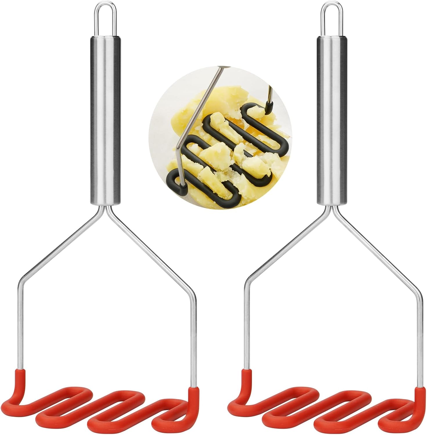 SHIKORI Non-Scratch Silicone Potato Masher Kitchen Tool, Potatoes Masher Potato Masher Stainless Steel Wrapped In Premium Silicone, Potato Smasher 2 Pcs-Red - Culinary Roots