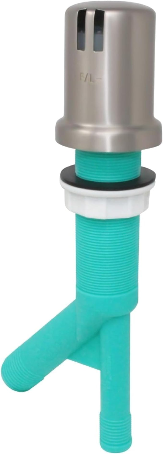 Dishwasher Air Gap with Skirted Brushed Nickel Brass Cap and Extra Long Threaded Body for Thick or Thin Kitchen Countertops (AG200-106, AG200-X06, AMERIGAP)