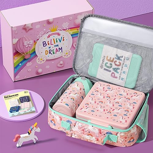 Kids Bento Lunch Box with Toddler Insulated Water Bottle Lunch Bag (7 Count)