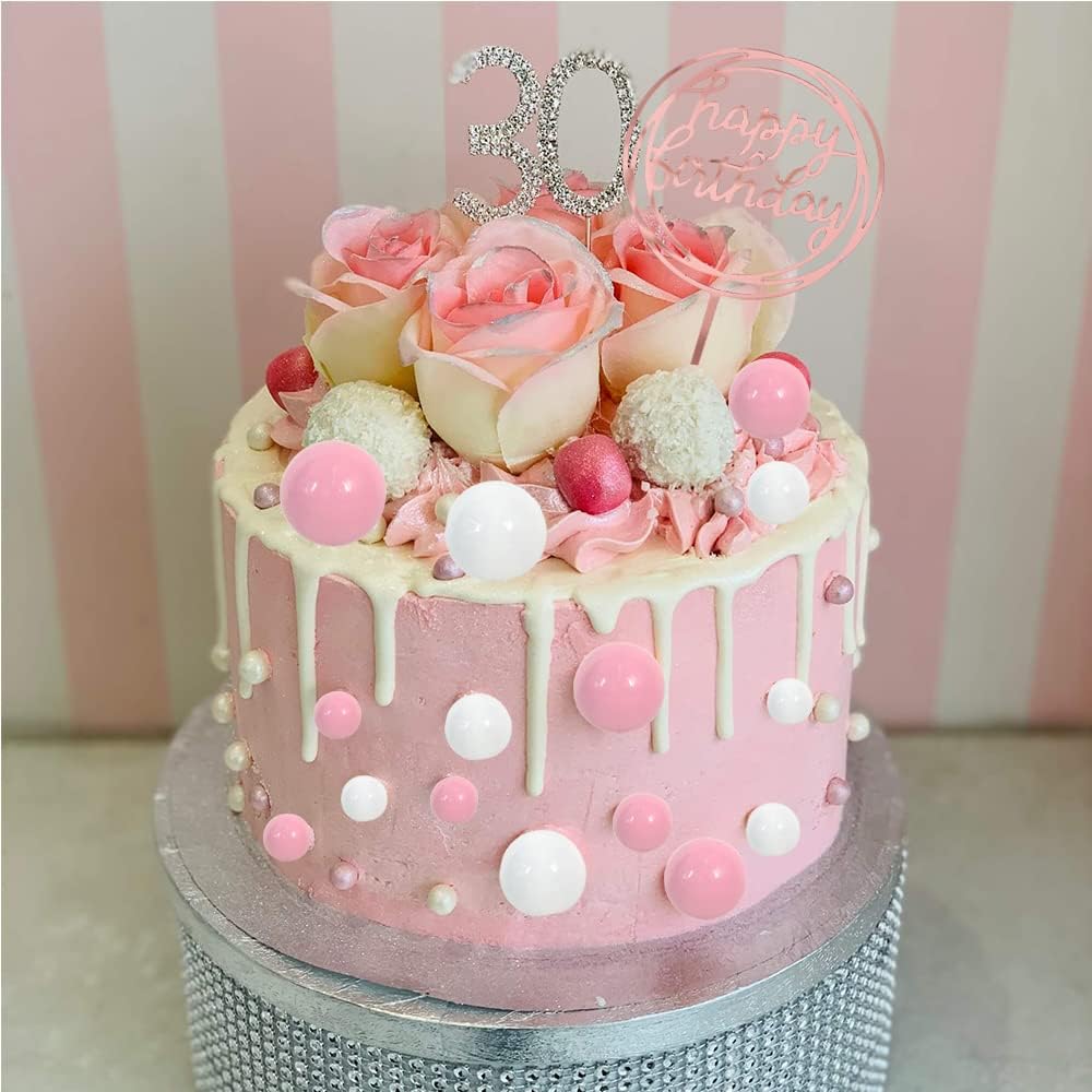 BEISHIDA 27 PCS Pink and White Ball Cake Topper Mini Balloons Cake Toppers Foam Ball Cupcake Toppers Happy Birthday Cake Insert Pick DIY for Anniversary Wedding Cake Decorations Baby Shower Party