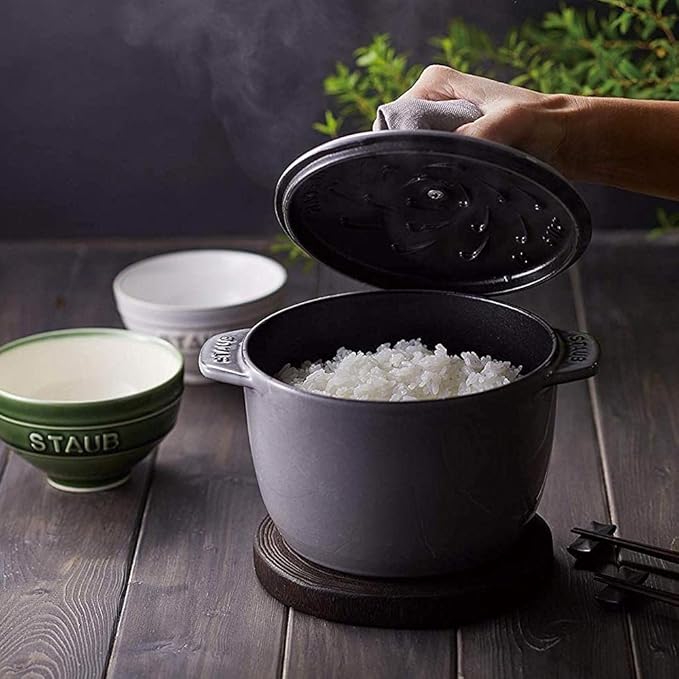staub La Cocotte de GOHAN 40509-655 La Cocotte de GOHAN Black M 6.3 inches (16 cm) Rice Pot, 2 Pieces, Cast Iron Pot, Induction Compatible, Rice Cooker