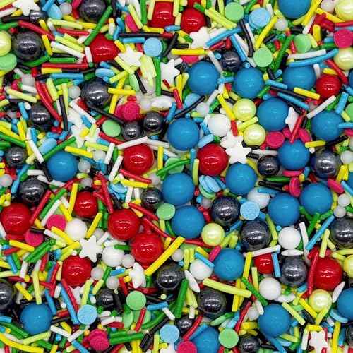 Blue & Red & Green & Yellow Sprinkles Mix Size Pearls Comic Book Themed Cake Decorations Cupcake Toppers Perfect for Wedding Party Valentine Christmas Supplies 4.58OZ (4.58 Ounce)