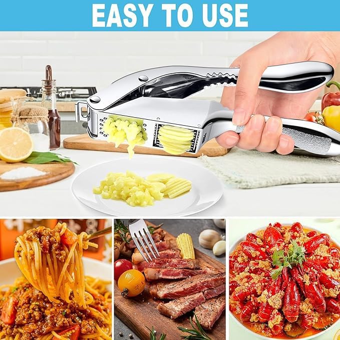 Garlic Press and Slicer 2 in 1, Rust Proof & Dishwasher Safe Professional Garlic Mincer Tool, Effortlessly Crush and Mince Garlic with this Ergonomic Handle-Garlic Peeler & Brush ANCQMI(Pear white) - Culinary Roots