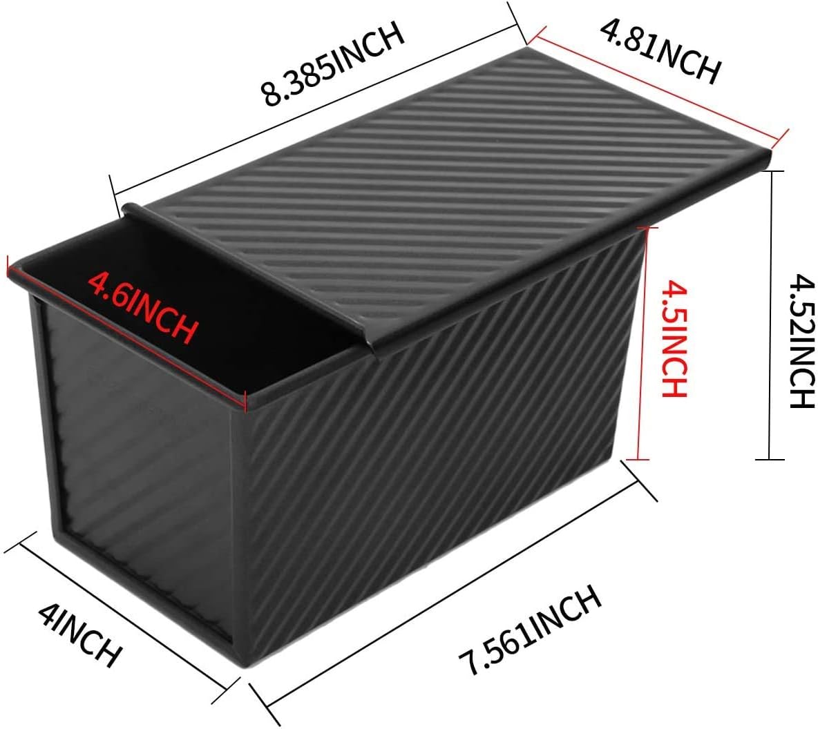 CHEFMADE Pullman Loaf Pan with Lid, 1Lb Dough Capacity Non-Stick Rectangle Corrugated Bread Pan, Carbon Steel Bakeware Toast Mold with Cover for Baking Bread - Black - Culinary Roots