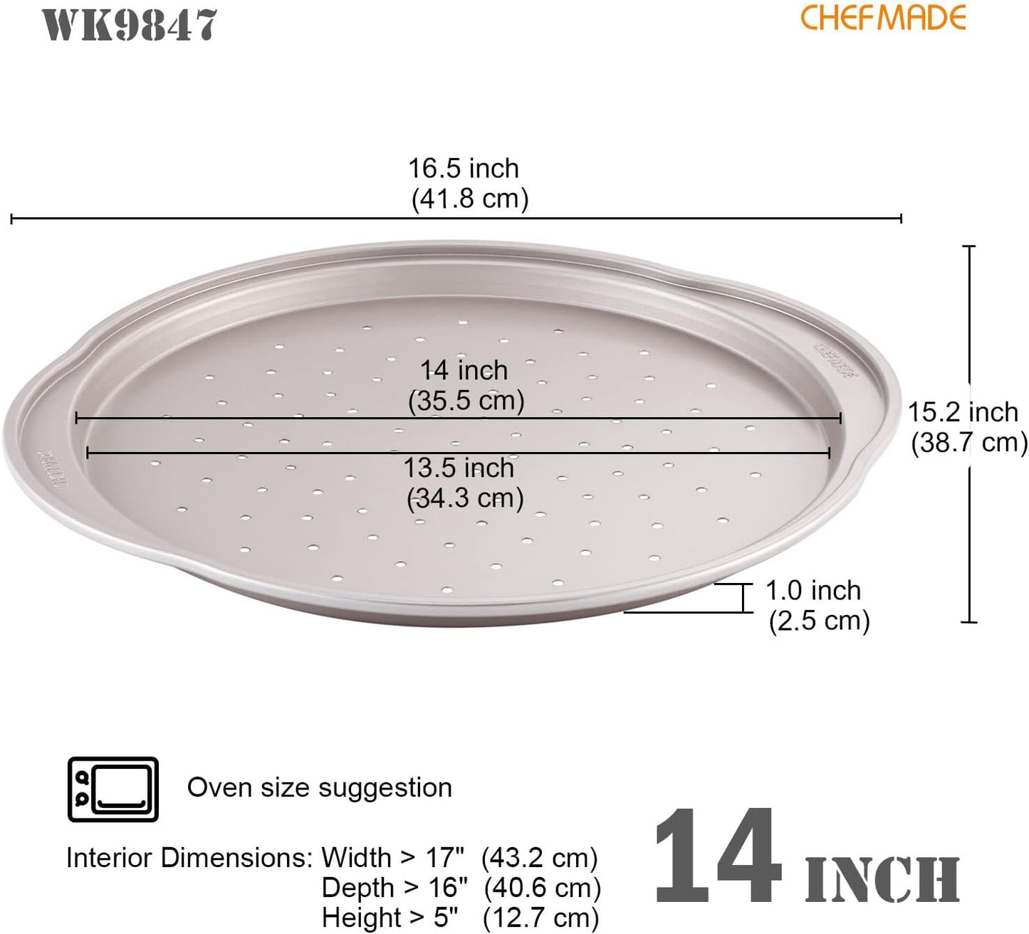 CHEFMADE Pizza pan, 14 Inch with Holes Non-Stick Pizza Crisper Pan Bakeware for Oven Baking (Champagne Gold) - Culinary Roots