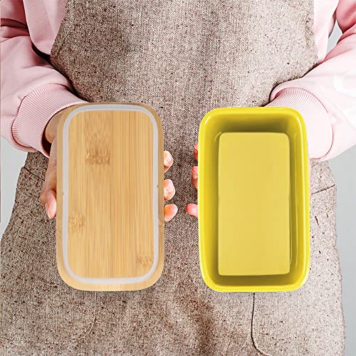Ceramic Butter Dish with Bamboo Lid and Stainless Steel Knife Spreader